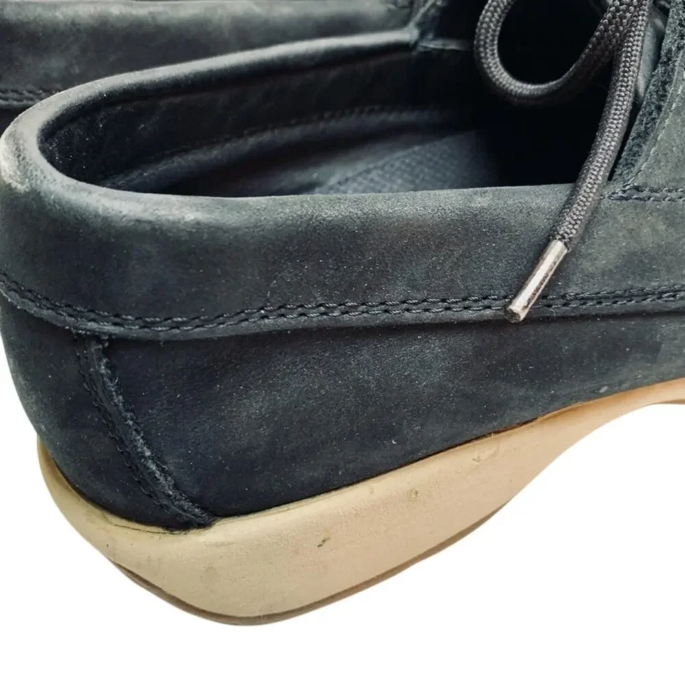 Lands End Mens Nubuck Casual Navy Blue Genuine Leather Boat Shoes Lace Up sz 9